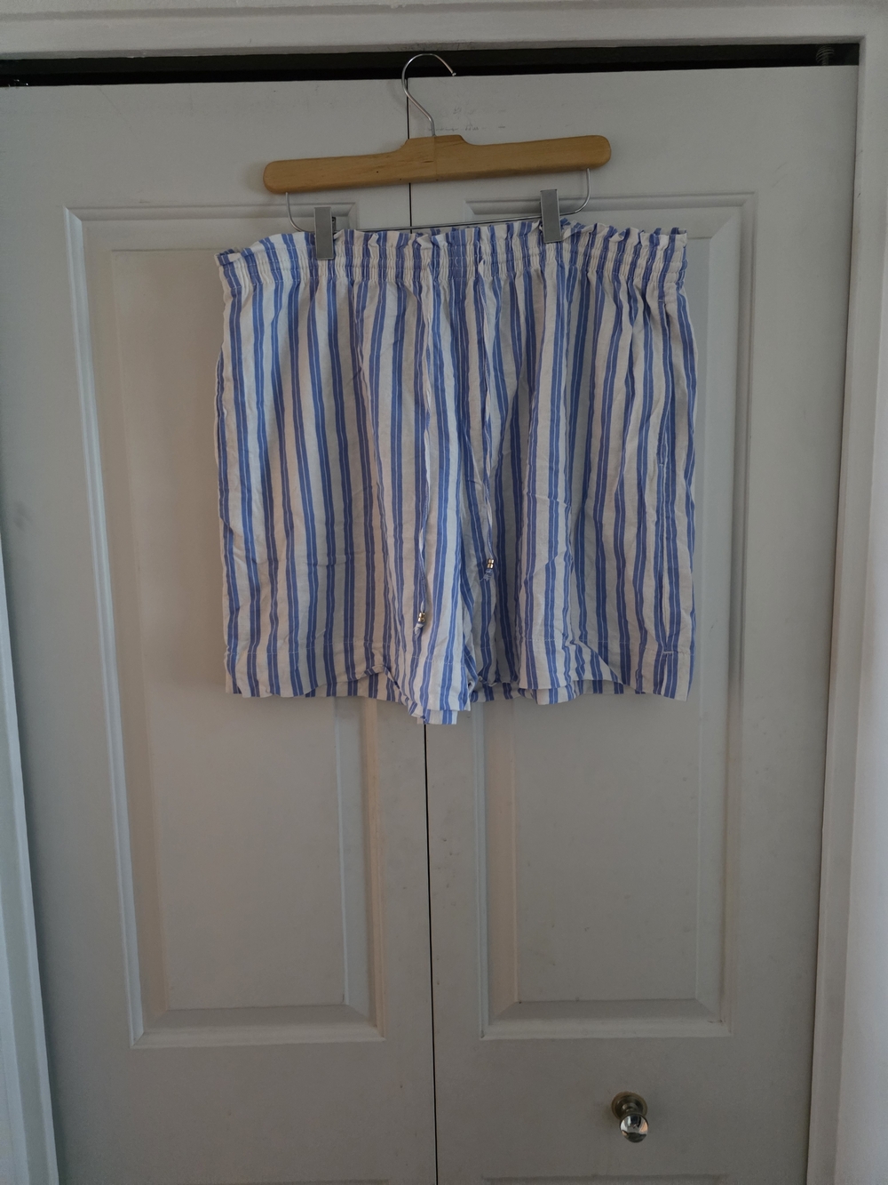 H&M Blue and White Striped High Waist Shorts